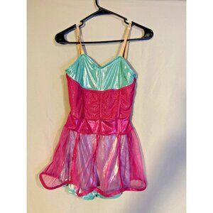 Curtain Call Costume Girls Size XL Dance Outfit Bodysuit pink Teal Fun Bright